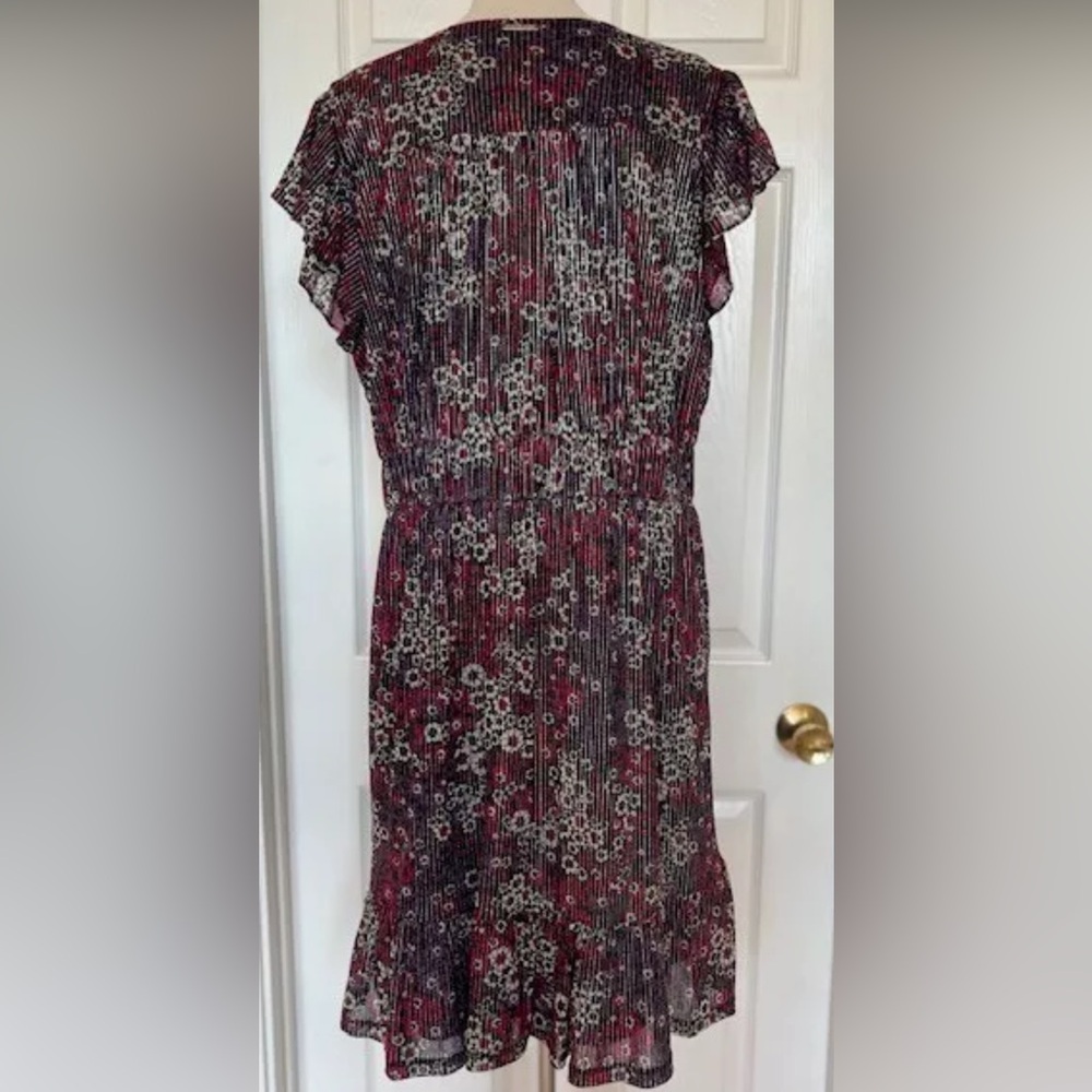 Michael Kors Dress 0X plus NWT Floral black purple pink designer V-Neck - Picture 3 of 10